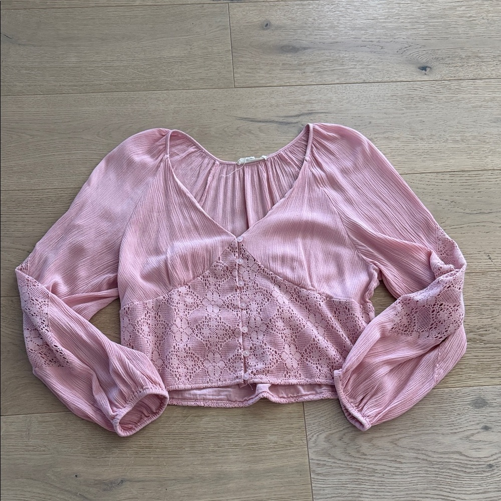 Chelsea & Violet Babydoll Lace Blouse Long Sleeve Bodice Pink Size XL Pastel